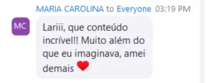 Depoimento de aluna sobre resultados com o método
